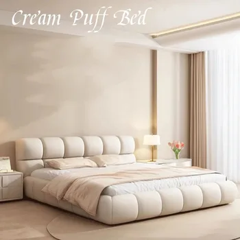 Krém alszik ágy, Hálószoba Gyerekek Kényelmes Tervező King-Size Ágy tároló modern, Egyszerű szépség muebles szalon bútorok