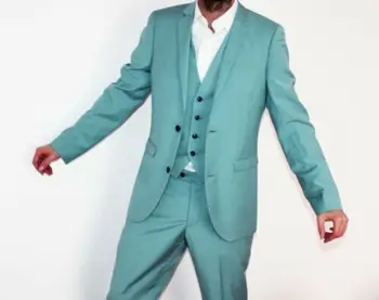 2020-ra az Új Érkezés Egyéni Férfi Zöld Öltönyös Férfi Vőlegény Ruha Slim Fit Megfelel 3 Darab Legújabb Design Esküvői Kabát+Nadrág+Mellény
