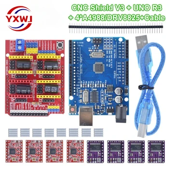 CNC Pajzs V3 Gravírozás Gép 3D-s Printe+ 4db DRV8825 Vagy A4988 Vezető Terjeszkedés Testület Az Arduino + UNO R3 USB Kábel