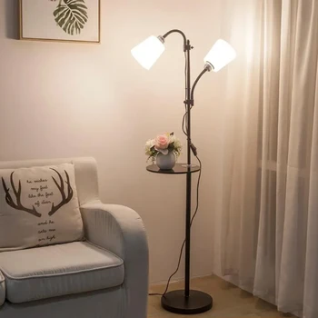 Modern állólámpa nappali kovácsoltvas függőleges asztali lámpa hálószoba éjjeli fények kétfejű fekete/fehér lámpatest