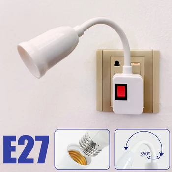 EU-UK US Plug Hogy E27 Lámpa Bázis Átalakítás Led Fal Rugalmas lámpatartó Átalakító A Kapcsoló Led-Fej Izzó Foglalat 20cm