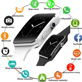 X6 Okos Karóra, Fényképezőgép érintőképernyő Támogatja a SIM-TF Kártya Bluetooth Smartwatch iPhone Xiaomi Android Telefon