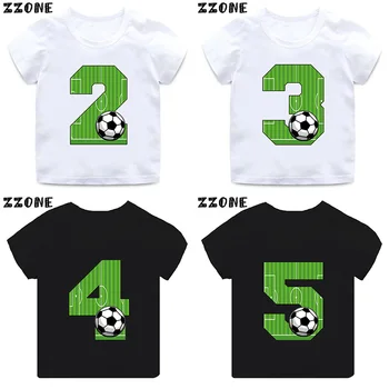 Foci Száma Íj Nyomtatás Vicces Fiú Ruhákat 1 2 3 4 5 6 7 8 9 Éves Születésnapi Futball-Rajzfilm-Gyerek póló Baba Girls T-Shirt