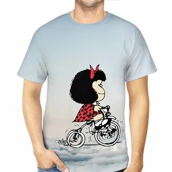 Által BikeAnime Mafalda Poliészter Nyomtatás Férfi Póló Szabadtéri Sportok Gyorsan száradó Ruhák Alkalmi Póló, Street Póló