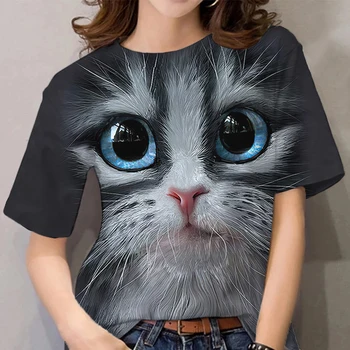 Aranyos Macska 3D Nyomtatás póló Női Alkalmi O-Nyakú Póló Y2k Lányok Aranyos Nő Túlméretezett Harajuku Y2K Ruhák, Felsők, Női Póló 