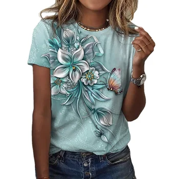 Nyári Virág 3D-s Grafika Nyomtatás Póló Női Virágos póló Túlméretezett Felsők Pólók Harajuku Divat Streetwear Női Ruházat