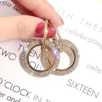 Koreai Divat Gyémánt Berakással Nő Fülbevaló Geometria Kör Egyszerűség luxus Esküvői Bankett Parti Ékszer Lógó Fülbevaló