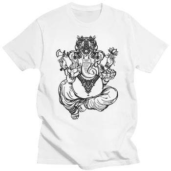 Ganesha Tshirt Elefánt Isten Póló Férfi Fekete Fehér póló Egyszerű, Hétköznapi, Születésnapi Ajándék, Ruha 100% Pamut Felsők Pólók Fitness