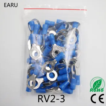 RV2-3 Kék 22-16 AWG 1.5-2.5mm2 Szigetelt Gyűrű Terminal Csatlakozó Kábel tudott kapcsolatot létesíteni Vezeték Csatlakozó 100/Csomag RV2.5-3 RV