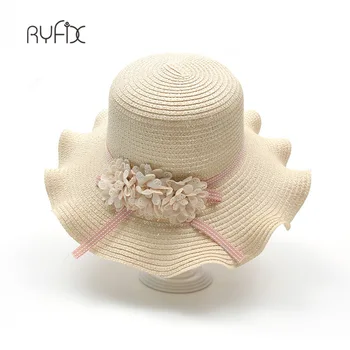 RYFIX 2021 Új női nyári nap blokk kalap Virág íj Egy szalmakalapot hullámos színültig # JX39