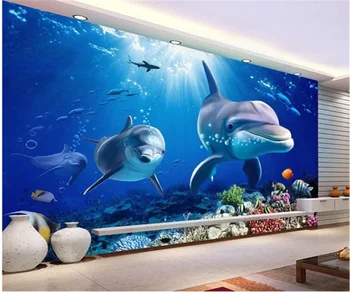 Egyéni fotó tapéta Víz alatti állat a delfin nappali, gyerekszoba TV háttér 3d freskó tapéta
