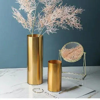 Európai Stílusú Arany Egyenes Kerek Kovácsoltvas Váza Asztal Virágkötészeti Nappali Dekoráció Otthon Váza Otthoni Dekoráció