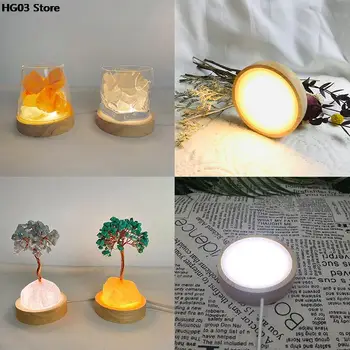 1DB 60mm Wood Fény Bázis Újratölthető Távirányító Fa LED Forgó Kijelző Állni lámpatartó Lámpa Bázis Art Dísz