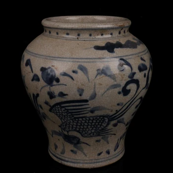Jingdezhen Kék-Fehér Kettős Phoenix Chengxiang Minta Pot Antik Porcelán Díszítés