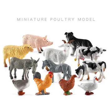 12db/Set Mini Farm Állatállomány Figurák Reális Állat Modell Kutya, Kacsa, Kakas, Disznó, Juh, Ló Farmon Szimulált Baromfi Szobor