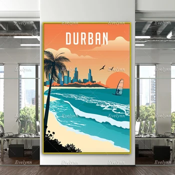 Durban Utazási Nyomtatás, Durban Utazási Poszter,Durban Wall Art,Dél-Afrika Nyomtatás, Dél-Afrika Poszter Lakberendezés Vászon Egyedi Ajándék