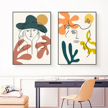 Divat Absztrakt Nők Arcát, Vászon Festmény Matisse Plakátok vonalas Rajz, Poszter, Nyomatok Színes Lány, Fali Dekor Art Képek