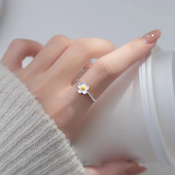 925 Sterling Ezüst Geometriai Egyedi Aranyos Virág Gyűrű a Nők Bohém Állítható Divat Gyűrű Szülinapi Buli Napi Ajándék