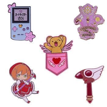 Klasszikus Rajzfilm Cardcaptor Sakura Zománc Pin aranyos Anime Lány Jelvény Javítás Kero Chan Varázspálca Tömítő Személyzet Gameboy Bross