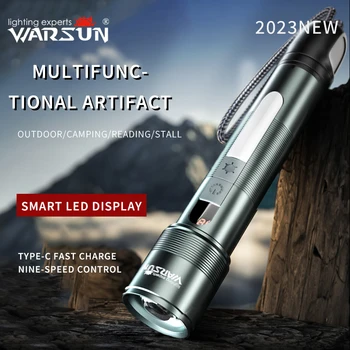 WARSUN 1000 Lm LED Lítium Akkumulátor Tölthető Zseblámpa Többfunkciós Kerti Fáklya Hordozható Nagyítható Kemping Lámpa