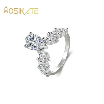 WOSIKATE 5A Cirkon vízcsepp Alakú Luxus Eljegyzési Gyűrűt Női Ezüst Ékszer Fél Évforduló Ajándék, Esküvői Gyűrű