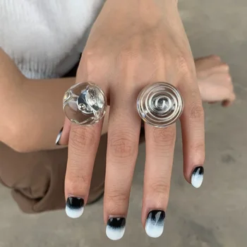 Túlzás Átlátszó Spirál Mintás Akril Gyűrű 2023 Új Divatos Vintage Kör Geometriai Gyűrű a Nők Y2K Ékszerek Fél