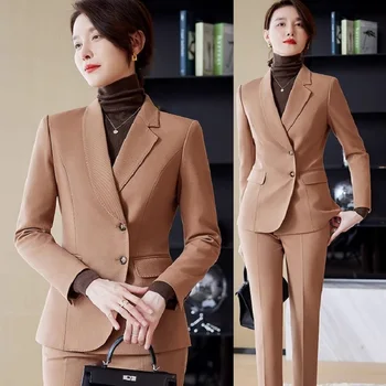 A szakmai Munka Ruha Brit Trend Khaki Elegáns Női Kabát + Nadrág Állítja a Nő, 2 Db High-End Értelemben Üzleti Öltöny