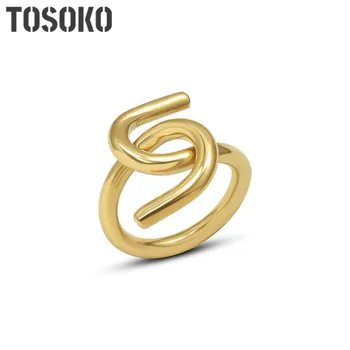 TOSOKO Rozsdamentes Acél Ékszerek 18 K Arany Kereszt a C-Gyűrű Egyszerű Alakú Hip-Hop Női Gyűrű BSA230