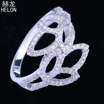 Szép Sterling Ezüst 925 Igazi Természetes 0.6 ct Gyémánt Oldalán Tulipán Gyűrű Eljegyzési, Esküvői Női Divatos Ékszer Gyűrű