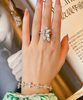 Divat 925 Sterling Ezüst Gyűrű Női levél Egyengetni Szimulált Gyémánt Gyűrűt Ékszerek Lány Ajándék Nagykereskedelem