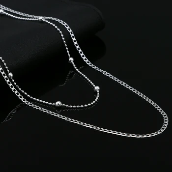 Jól 2db 925 ezüst Bélyeg Lapos gyöngyök lánc nyaklánc szett ékszer a Férfiak a Nők aranyos Varázsa esküvő Valentin Napi ajándék