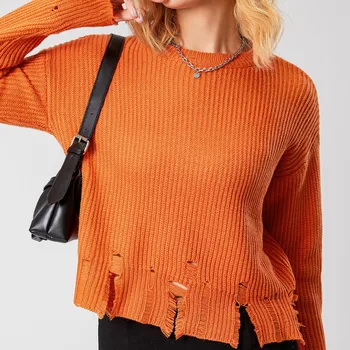 A nők Vintage Vágott Pulóverek Őszi Téli Ruhák 2022 2023 Knitwears y2k koreai Pulóver Hosszú Ujjú Felsők Mezek Streetwear