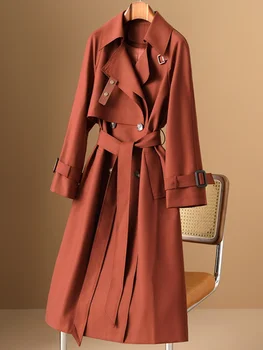 Szélálló gallér, high-end viharkabát, közepes hosszúságú női őszi luxus, temperamentum, galagonya piros öltöny kabát