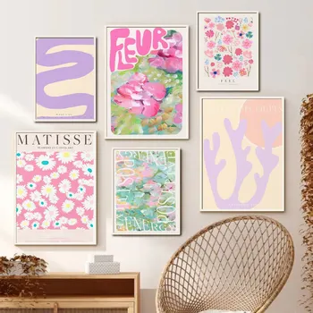 Matisse Virágok Pasztell Rózsaszín Esztétikai Y2K Fal ArtNordic Plakátok Vászon Festmény, Nyomatok Falon Képek Nappali Dekor